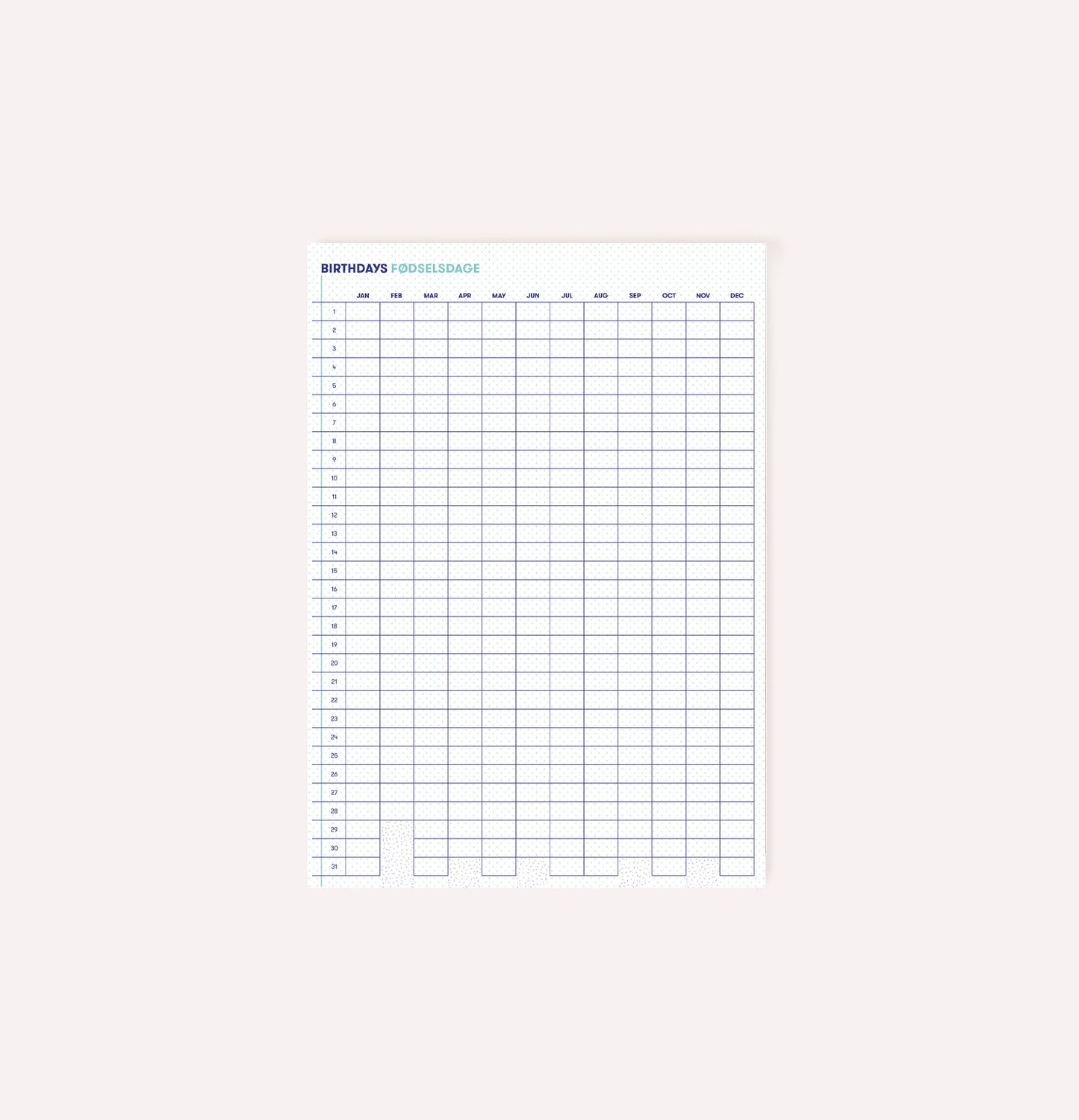 Birthday calendar - blue + mint