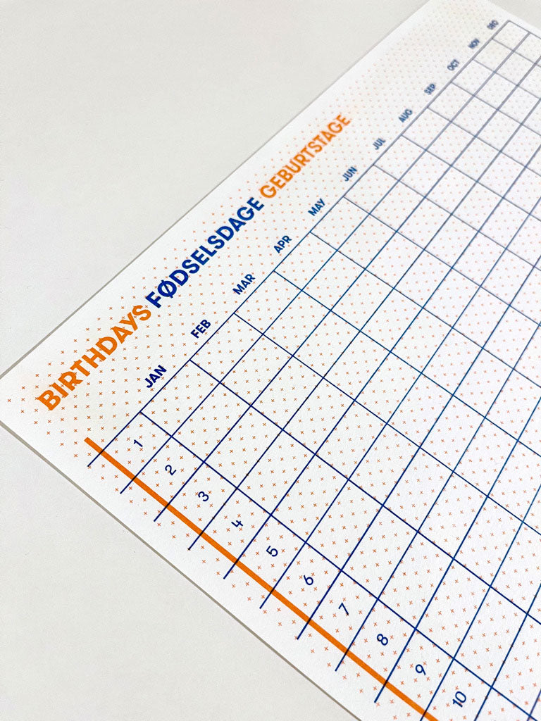Birthday calendar - orange + blue