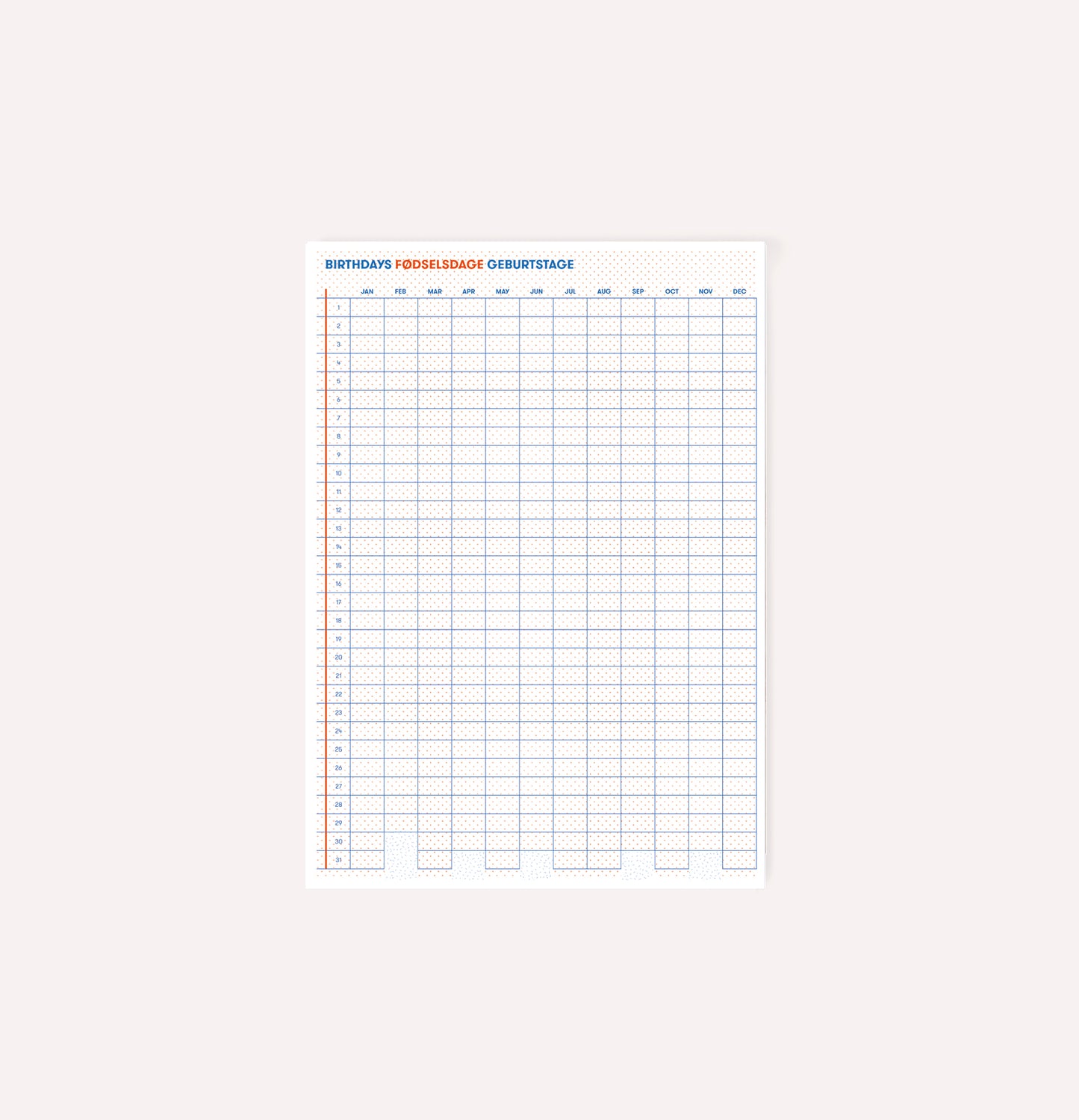 Birthday calendar - orange + blue