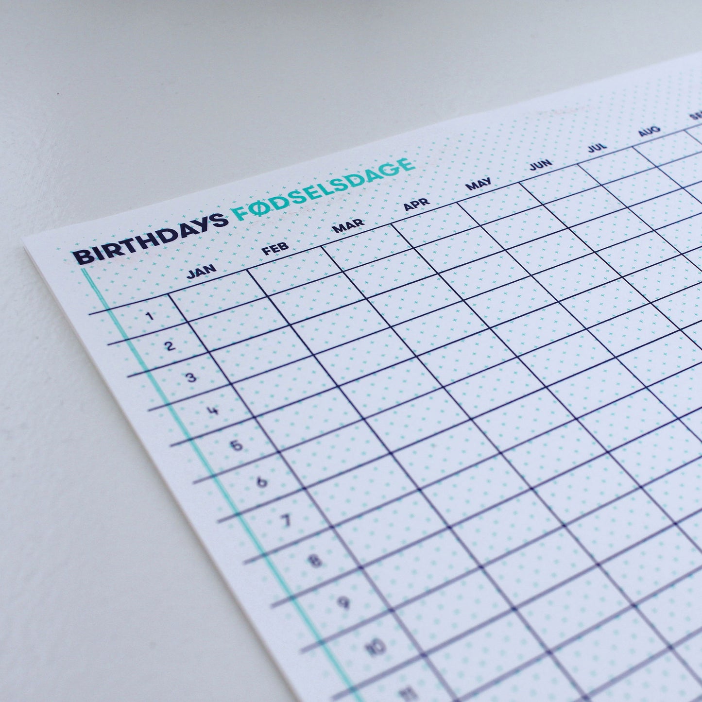 Birthday calendar - blue + mint